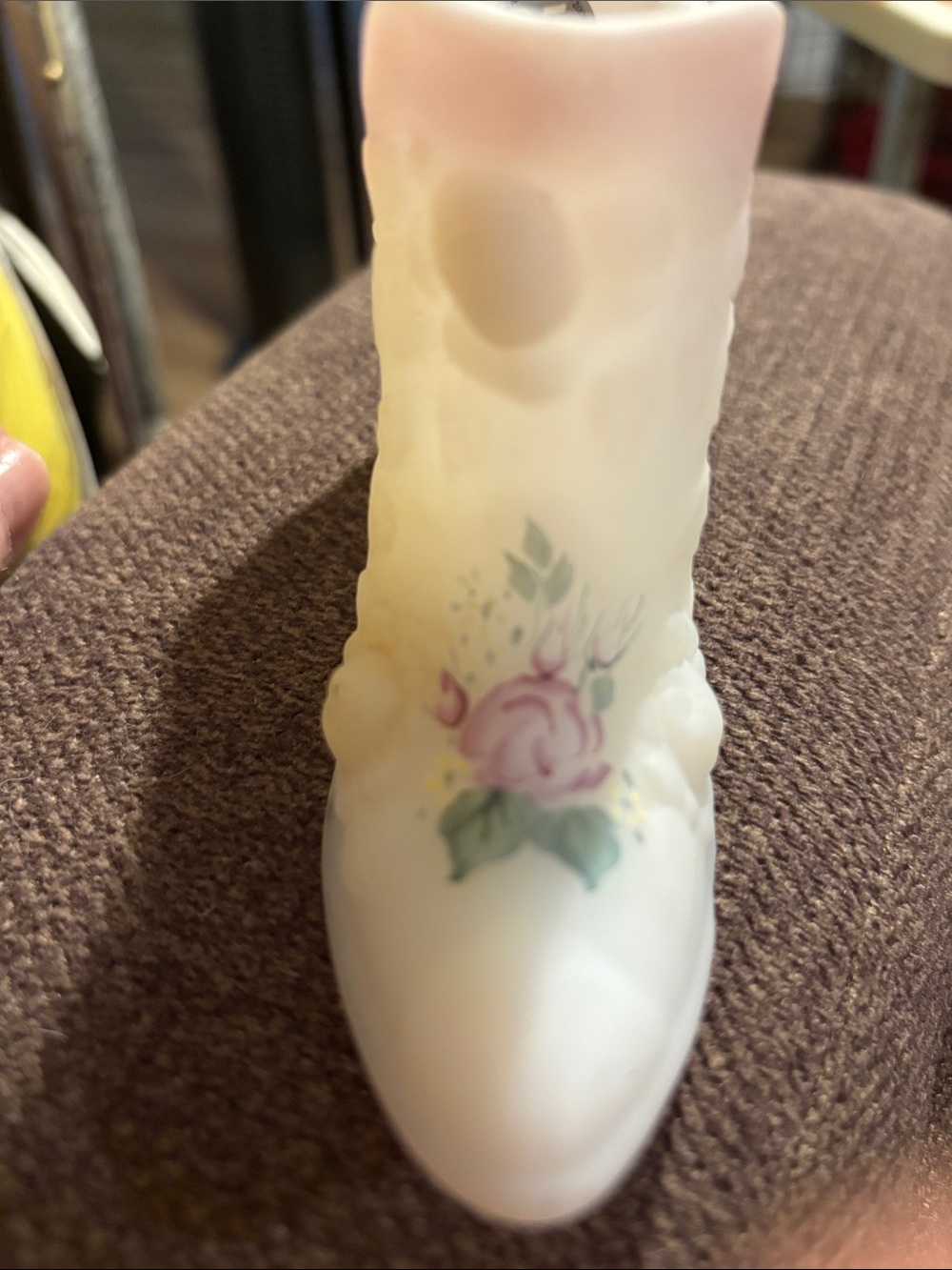Fenton White Porcelain Heeled Boot with Pink Rose